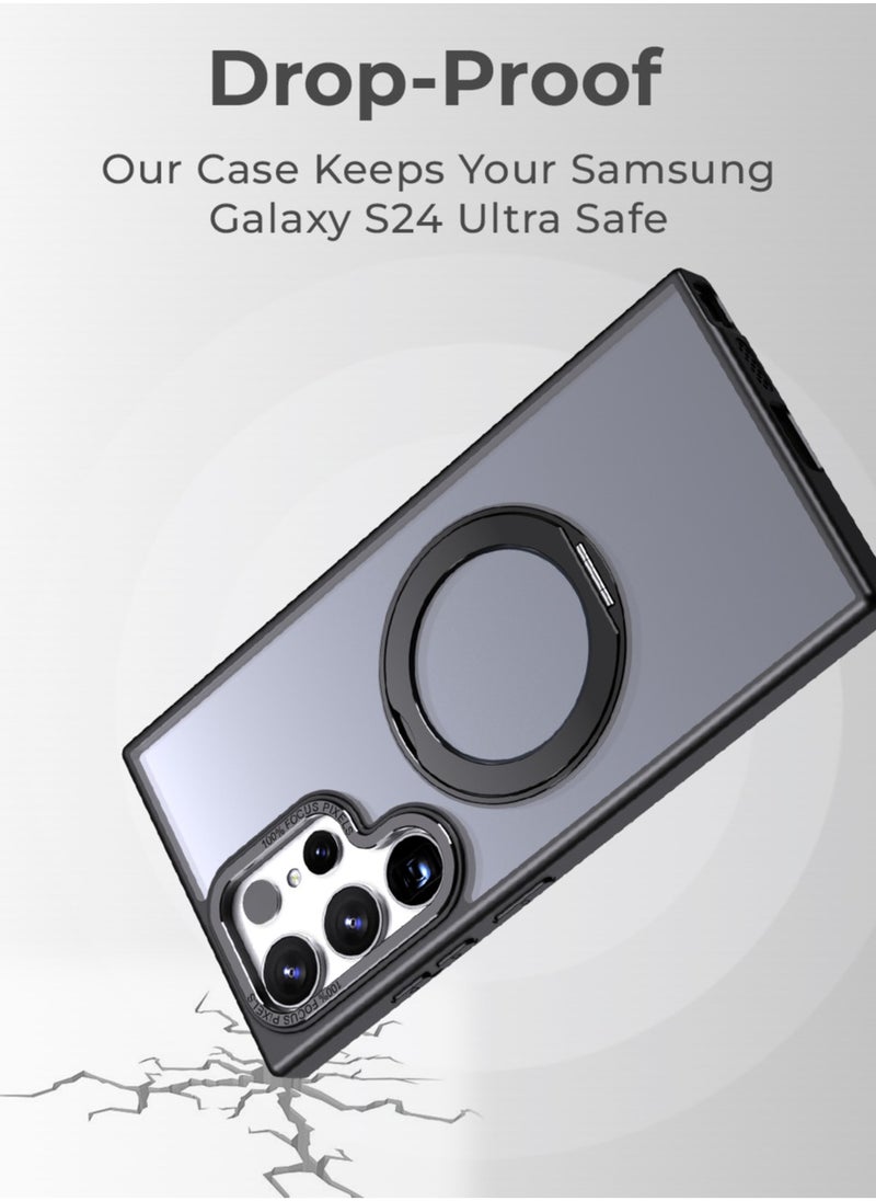 glassology - Samsung Galaxy S24 Ultra Magnetic Protective Slim Case, 360° Ring Stand, MIL-Grade Protection, Anti Yellowing, iCrystal Tech, Black. - Image 1