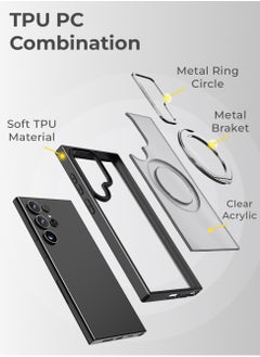 glassology Samsung Galaxy S24 Ultra Magnetic Protective Slim Case, 360° Ring Stand, MIL-Grade Protection, Anti Yellowing, iCrystal Tech, Black.  - Image 5