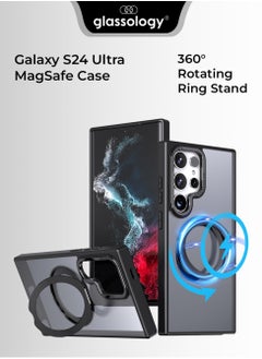 glassology Samsung Galaxy S24 Ultra Magnetic Protective Slim Case, 360° Ring Stand, MIL-Grade Protection, Anti Yellowing, iCrystal Tech, Black.  - Image 1