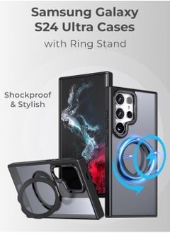 glassology Samsung Galaxy S24 Ultra Magnetic Protective Slim Case, 360° Ring Stand, MIL-Grade Protection, Anti Yellowing, iCrystal Tech, Black.  - Image 2