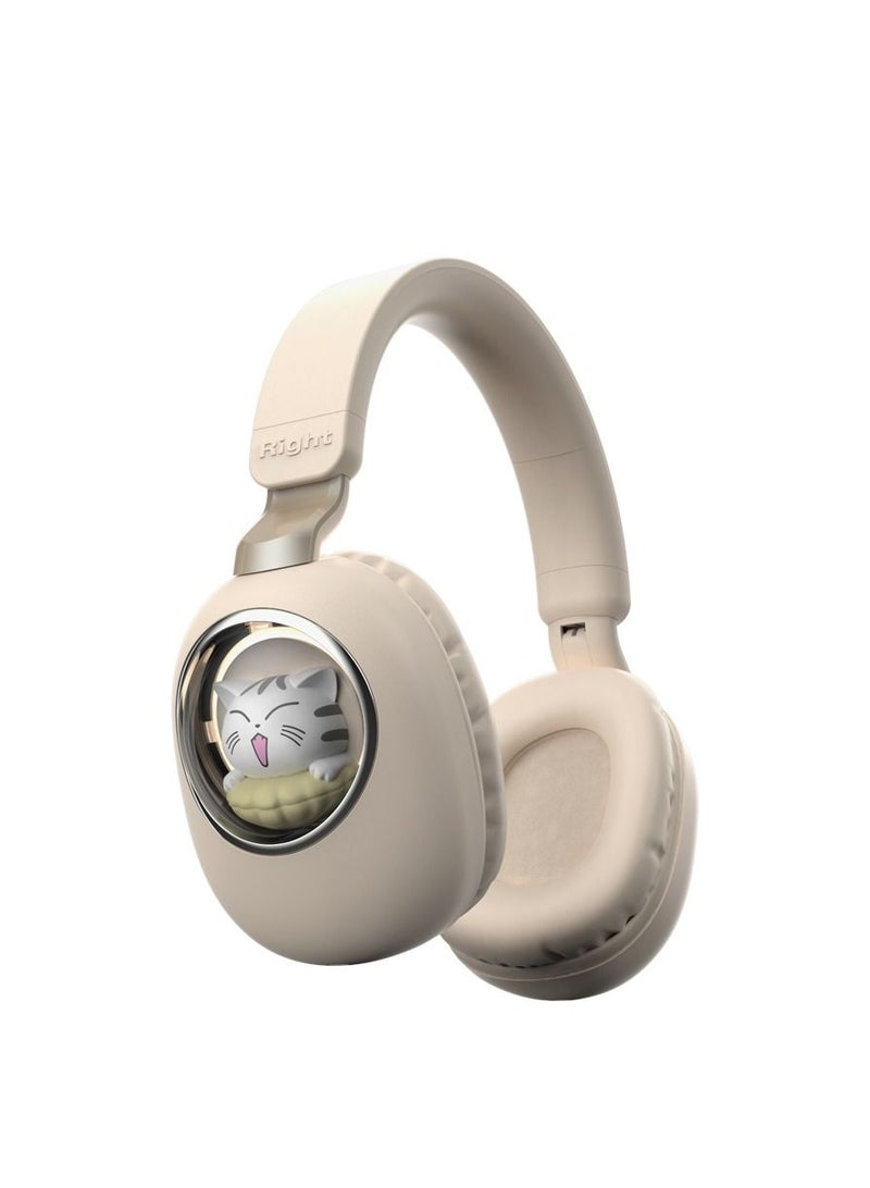 Y&D Kids Wireless Headphones Bluetooth Over Ear Headphones With Lovely Cat Colorful Led Lights Wireless&Wired Foldable Build-In Mic Bluetooth Headphones For Kids Girls Teens Adults(Beige)