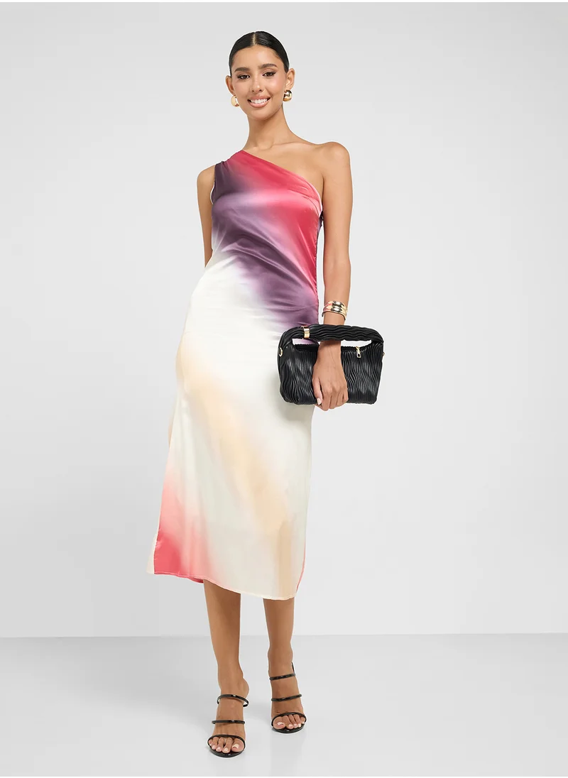 جينجر One Shoulder Ombre Satin Dress