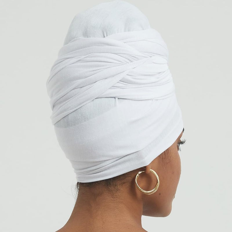 corciova White Long Soft Head Wrap Turban Headband for Black Women Two Way Stretch Fashion African Head Covering Jersey Hijab Scarf - Image 5