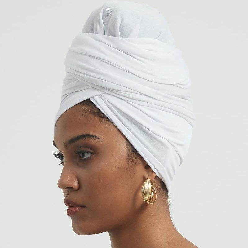 corciova White Long Soft Head Wrap Turban Headband for Black Women Two Way Stretch Fashion African Head Covering Jersey Hijab Scarf - Image 3