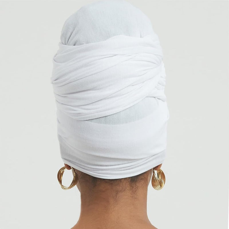 corciova White Long Soft Head Wrap Turban Headband for Black Women Two Way Stretch Fashion African Head Covering Jersey Hijab Scarf - Image 4