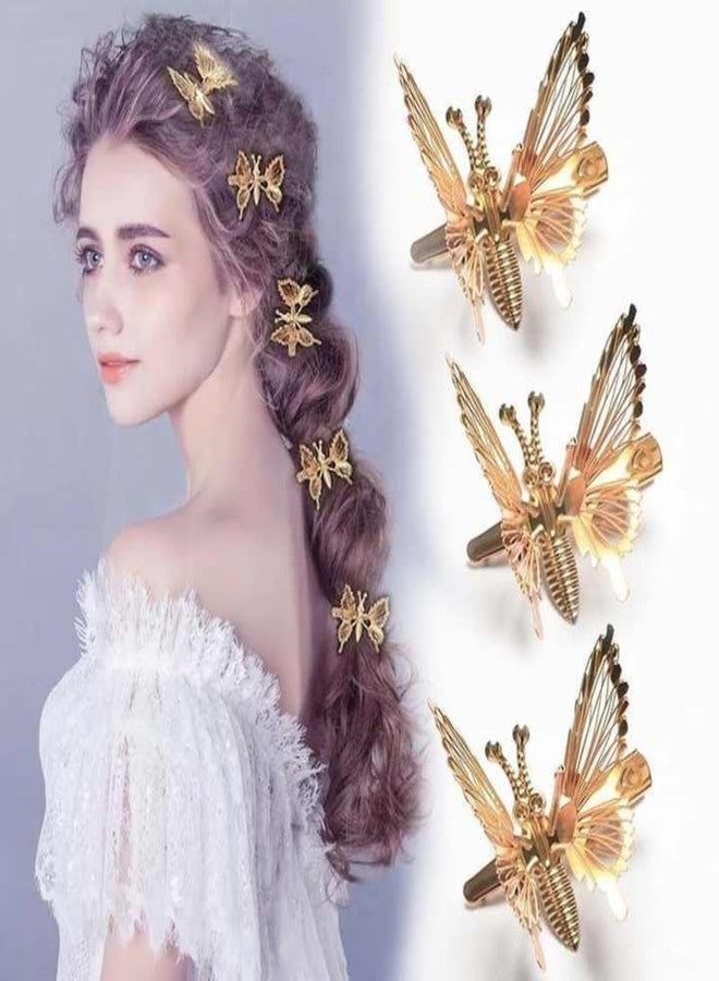 QYNSIK 3Pcs Gold 3D Butterfly Hair Clips for Women & Girls – Metal Moving Wings Barrettes with Hollow Glitter Design, 90s Vintage Butterfly Hair Accessories, Decorative Hair Pins - Image 2