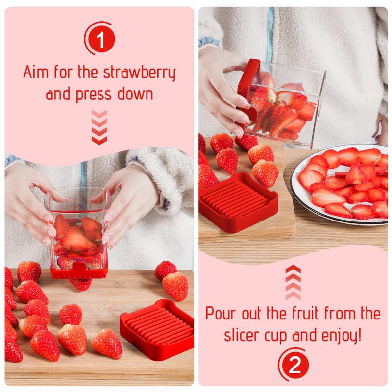 GENGCANG 3-in-1 Strawberry Banana Egg Slicer Cup | Detachable Fruit Cutter with Push Plate for Effortlessly Safe Slicing | Quick Meal Prep & Snacks Kitchen Gadget (Red) - Image 5