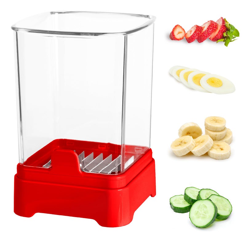 GENGCANG 3-in-1 Strawberry Banana Egg Slicer Cup | Detachable Fruit Cutter with Push Plate for Effortlessly Safe Slicing | Quick Meal Prep & Snacks Kitchen Gadget (Red) - Image 1