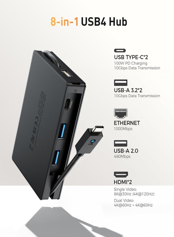 كابل ماترز موزع USB4 محمول 8 في 1 من Cable Matters بسرعة 40 جيجابت في الثانية، قاعدة توصيل USB4، منفذي HDMI بدقة 4K بمعدل 60 هرتز، منفذ HDMI واحد بدقة 8K بمعدل 30 هرتز، شحن سريع بقدرة 100 واط، منفذ إيثرنت جيجابت، متوافق مع Thunderbolt 4 لأجهزة XPS وSurface Pro وiPad Pro - Image 4