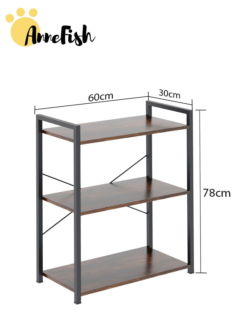 AnneFish 3Tier Storage Shelves Kitchen Bakers Rack with Storage Cabinet Cupboard Organizer Bookcase Microwave Oven Stand for Living Room And Kitchen Bookshelf Easy Assembly MDF Material Brown 60x30x78 cm  - Image 3