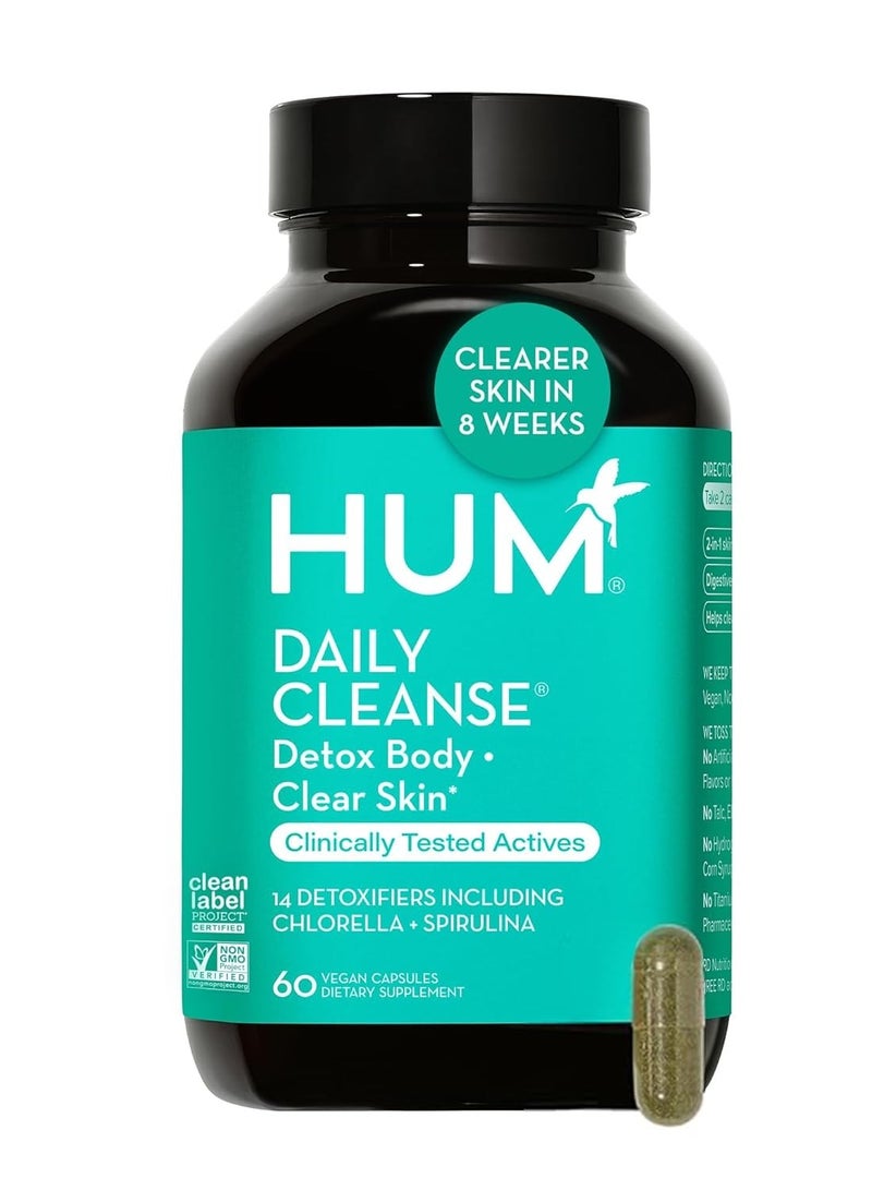 HUM Daily Cleanse Acne Supplement Gut Cleanse Detox for Clear Skin with Organic Algae, Detoxifying Herbs, Zinc & Spirulina Clear Skin Supplement 60 Capsules - Image 1