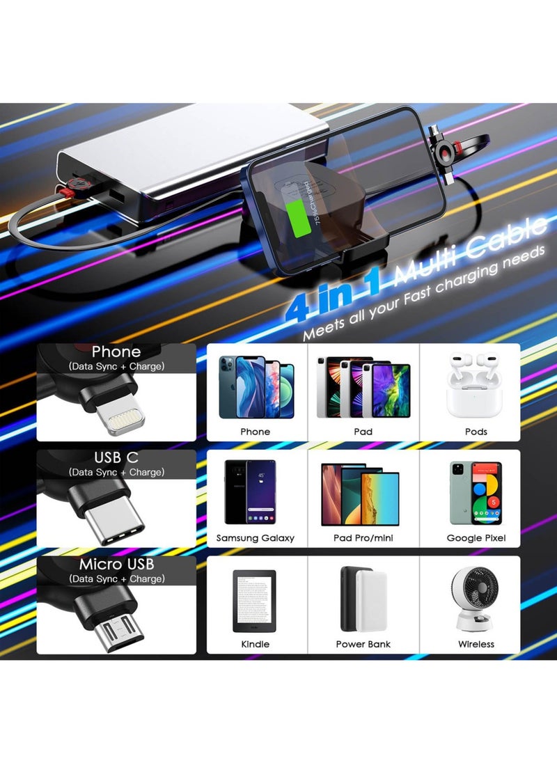Multi Charging Cable, Retractable Multi Charging Cord 3 in 1 Fast Charger Cord, Multi Charging Adapter and Mobile Phone Holder