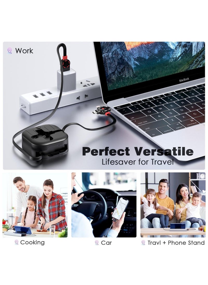 Multi Charging Cable, Retractable Multi Charging Cord 3 in 1 Fast Charger Cord, Multi Charging Adapter and Mobile Phone Holder