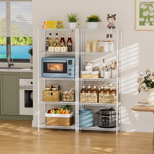 SINGAYE Shelf Wire Shelving Adjustable Storage Shelves Rack Standing Units for Kitchen Closet Laundry Bathroom Organizers Metal Pantry Narrow Mesh Gaps 12" D x 22" W x 59" H White - Image 2
