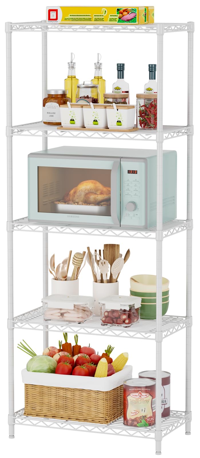 SINGAYE Shelf Wire Shelving Adjustable Storage Shelves Rack Standing Units for Kitchen Closet Laundry Bathroom Organizers Metal Pantry Narrow Mesh Gaps 12" D x 22" W x 59" H White - Image 1
