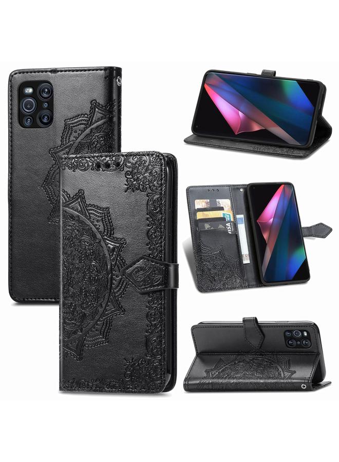 Halfway Mandala Embossing Pattern Horizontal Flip Leather Case with Holder & Card Slots & Wallet & Lanyard For OPPO Find X3 Pro