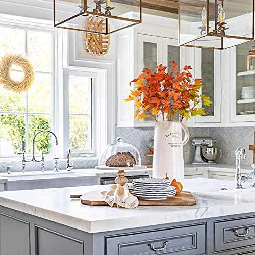 Phliofd 4Pcs Artificial Maple Leaves Branches 21.6in Fake Fall Leaves Stems Plants Outdoor Greenery for Home Kitchen Farmhouse Thanksgiving Table Centerpiece Fireplace Halloween Décor Orange - Image 4
