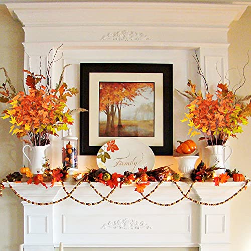 Phliofd 4Pcs Artificial Maple Leaves Branches 21.6in Fake Fall Leaves Stems Plants Outdoor Greenery for Home Kitchen Farmhouse Thanksgiving Table Centerpiece Fireplace Halloween Décor Orange - Image 2