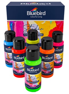 Bluebird  Acrylic Paint Neon Colors Student DIY Painting Pack Non-Toxic Art & Craft for Artists, Kids, Adults & Hobby Painters Set of 6 x 100 ml  - Image 1