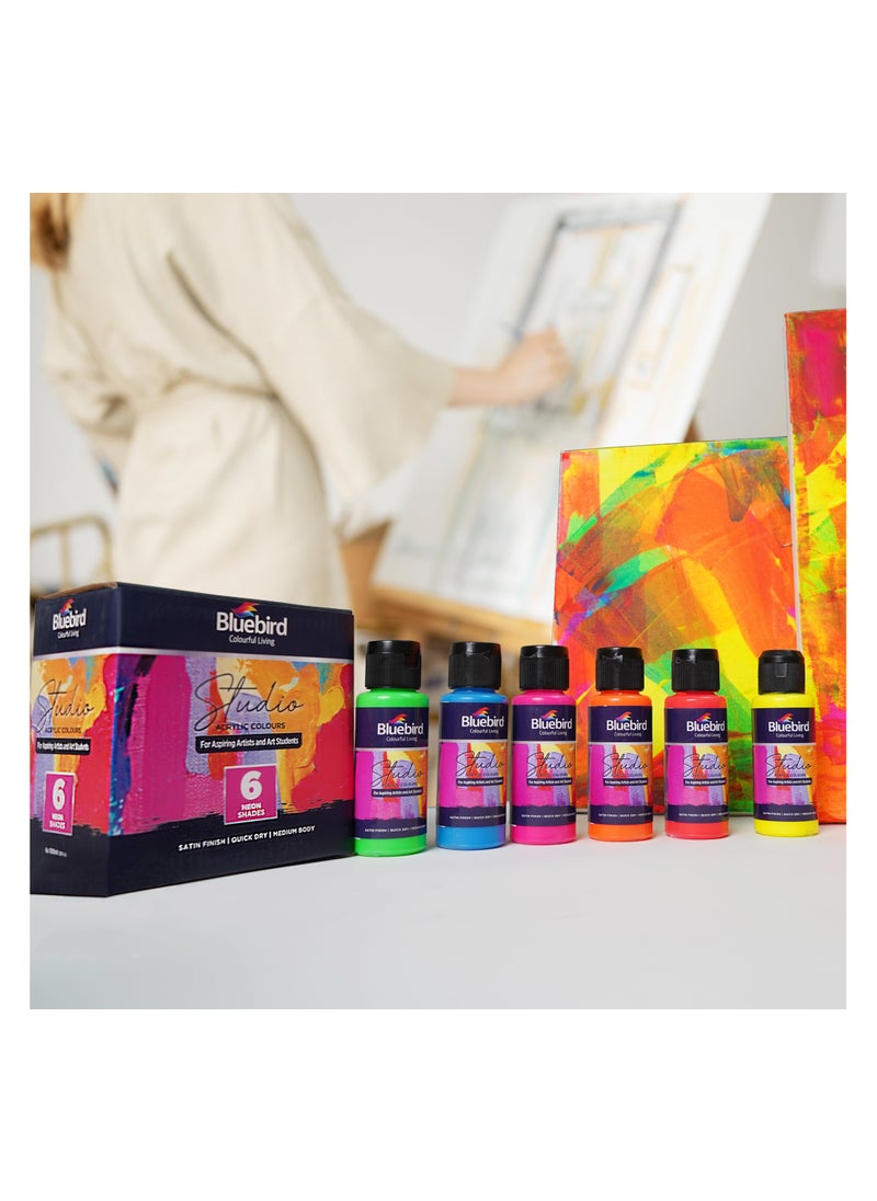 Bluebird  Acrylic Paint Neon Colors Student DIY Painting Pack Non-Toxic Art & Craft for Artists, Kids, Adults & Hobby Painters Set of 6 x 100 ml  - Image 5
