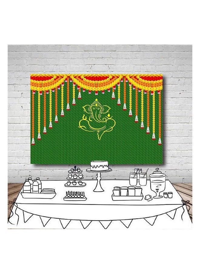 Qian Indian Carnival Photography Backdrop 7X5Ft Green Chatiya Ganesh Background Mehndi Diwali Festival Marigold Puja Ganpati Wedding Photo Tapestry Booth Props Supplies  - Image 3