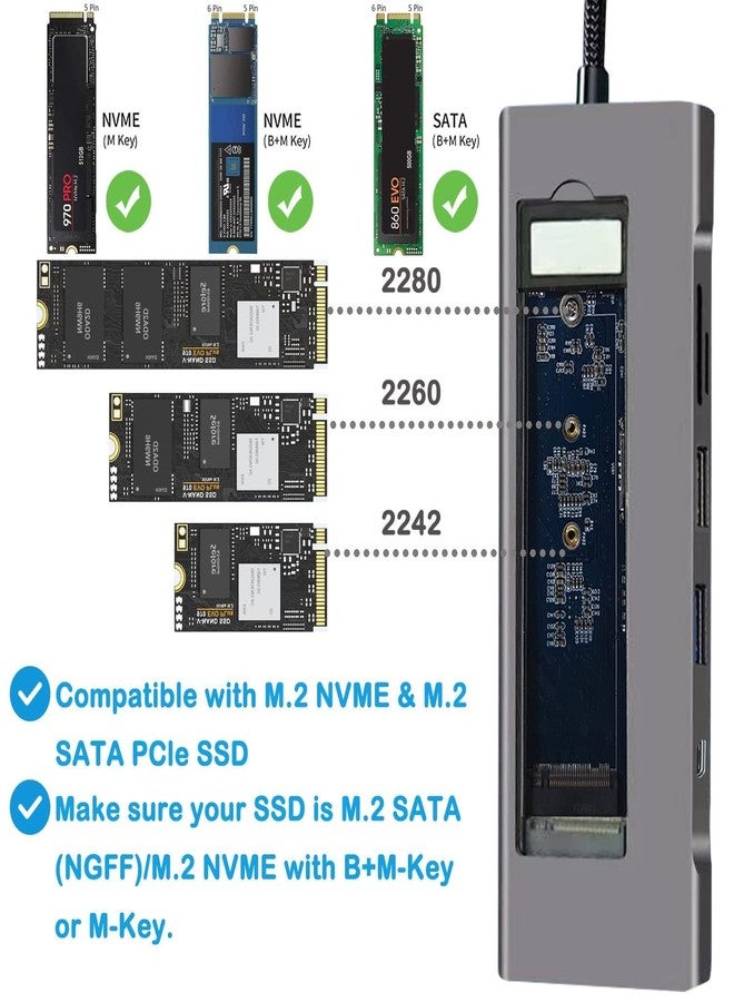 موزع USB-C ثماني الوظائف مع غلاف M.2 NVMe SSD، منفذ HDMI بدقة 4K، شحن سريع بقدرة 100 واط، منفذ USB-C بسرعة 10 جيجابت في الثانية، منفذ USB 3.1، قارئ بطاقات SD/TF لأجهزة XPS، Dell، MacBook Pro، iPad Pro (مُطوّر) - Image 5