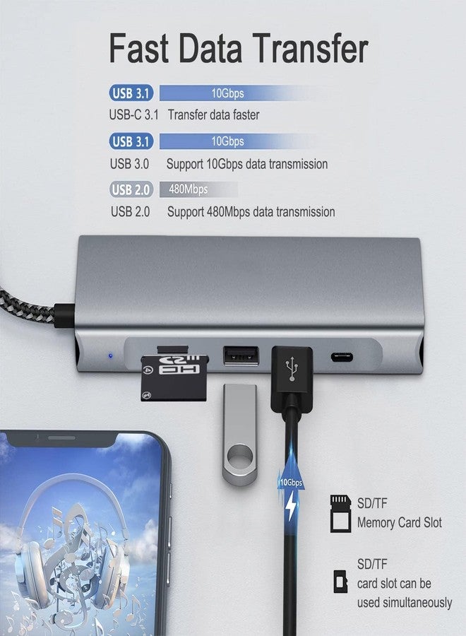 موزع USB-C ثماني الوظائف مع غلاف M.2 NVMe SSD، منفذ HDMI بدقة 4K، شحن سريع بقدرة 100 واط، منفذ USB-C بسرعة 10 جيجابت في الثانية، منفذ USB 3.1، قارئ بطاقات SD/TF لأجهزة XPS، Dell، MacBook Pro، iPad Pro (مُطوّر) - Image 4