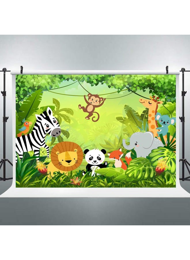 Riyidecor Jungle Safari Animal Backdrop Polyester Fabric Green Animation Kids Panda Lion 7Wx5H Feet Cute Wildlife Zoo Zebra Photography Background Birthday Baby Shower Photo Studio Shoot - Image 4