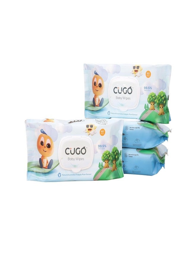 Cugo Baby Wipes, Gentle on Sensitive Skin, Plant-Based Fabric, 99.5% Water-Based, Natural Australian Kakadu Plum Infused, Dermatologically Tested, Newborn Safe, Biodegradable | Pack of 4 - Image 1
