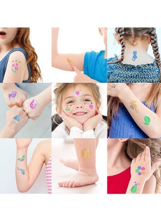 مجموعة أقلام وشم مؤقتة للأطفال، تتضمن 17 قلمًا لامعًا، 6 أقلام وشم مؤقتة، 9 قوالب، وملصقين للوجه مرصعين بالأحجار الكريمة. هدية مثالية للأولاد والبنات وحفلات الهالوين. - view 2