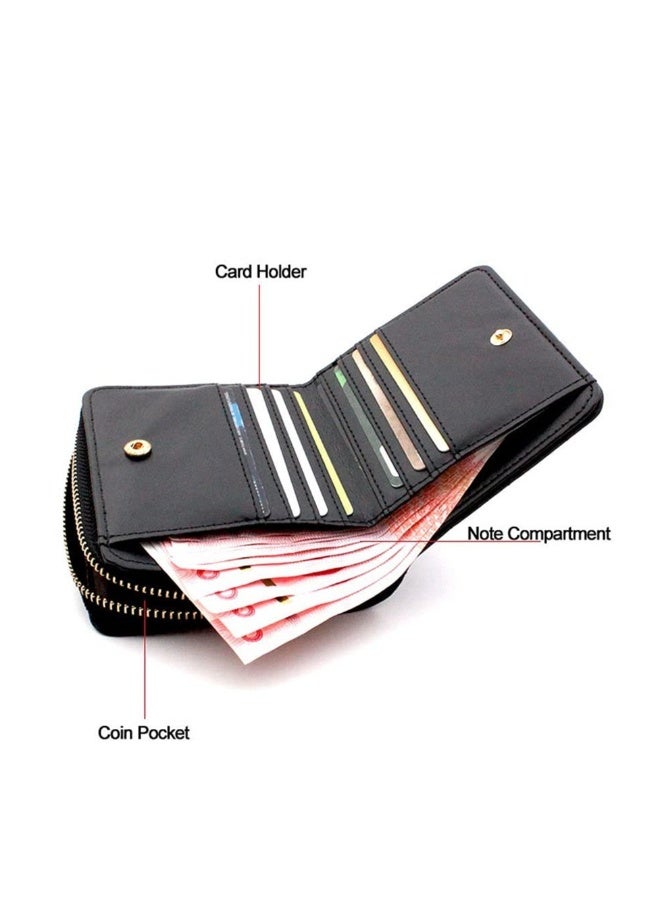 Women's Wallet, Premium PU Leather Purse Small RFID Blocking Ladies Wallet with Stainless Steel Zipper, Short Grid Style Wallet Card Holder Case Coin Pocket for Women Girlfriend, Black - Image 3