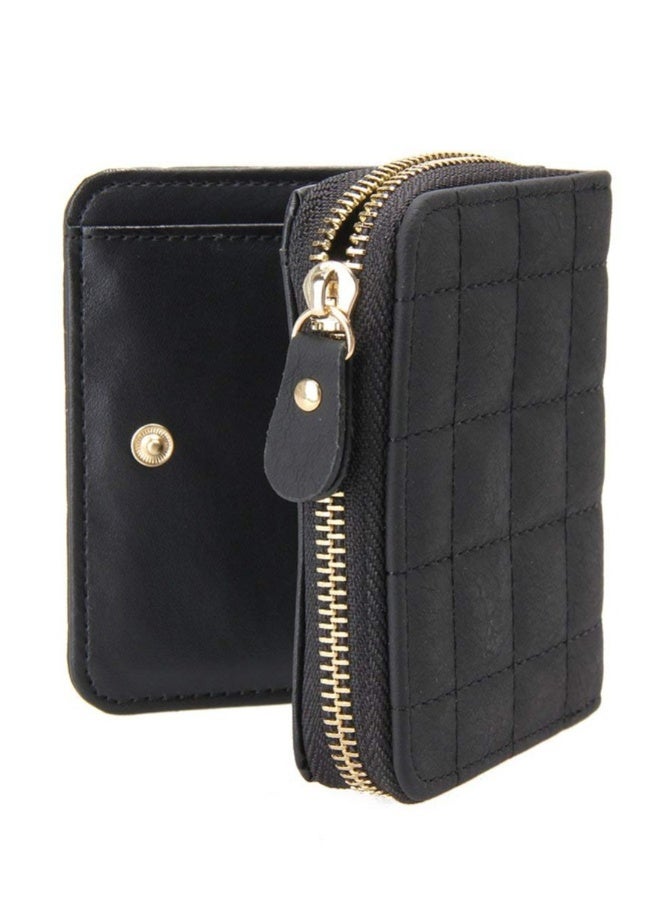 Women's Wallet, Premium PU Leather Purse Small RFID Blocking Ladies Wallet with Stainless Steel Zipper, Short Grid Style Wallet Card Holder Case Coin Pocket for Women Girlfriend, Black - Image 4