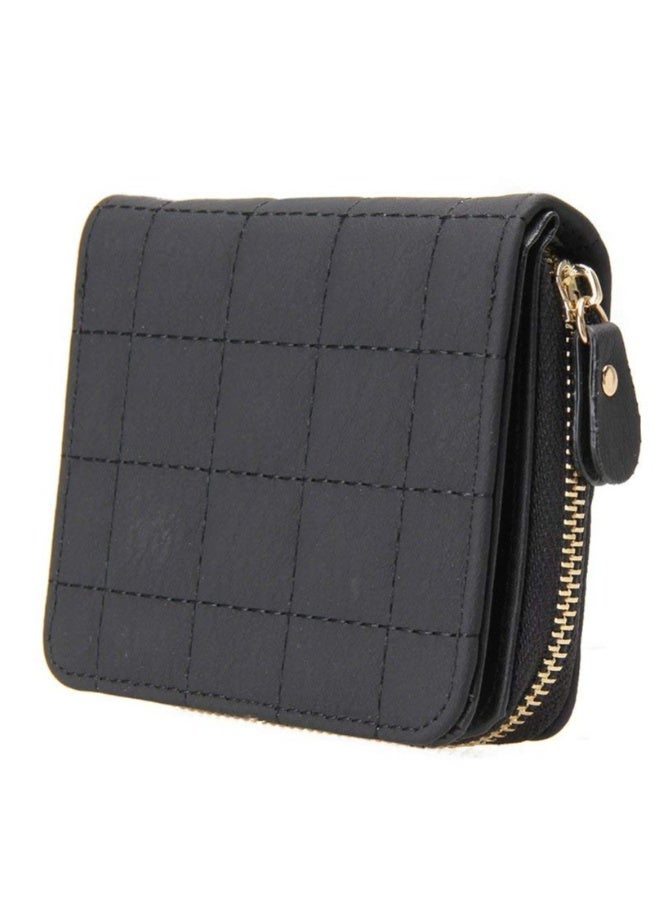 Women's Wallet, Premium PU Leather Purse Small RFID Blocking Ladies Wallet with Stainless Steel Zipper, Short Grid Style Wallet Card Holder Case Coin Pocket for Women Girlfriend, Black - Image 5