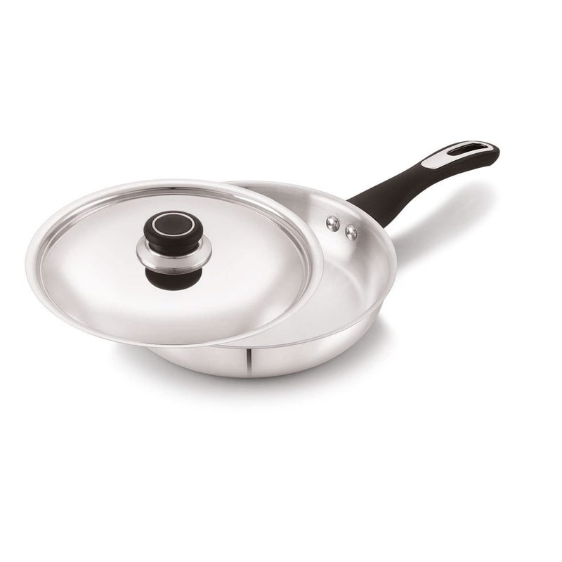 ANJALI FPFP22 Stainless Steel Pro Fry Pan 22 cm with Stainless Steel Lid Induction and Gas Stove Base 1300 ml - Image 4
