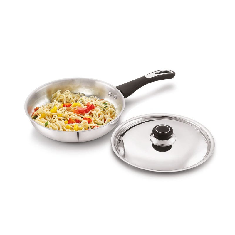 ANJALI FPFP22 Stainless Steel Pro Fry Pan 22 cm with Stainless Steel Lid Induction and Gas Stove Base 1300 ml - Image 2
