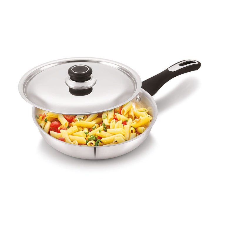 ANJALI FPFP22 Stainless Steel Pro Fry Pan 22 cm with Stainless Steel Lid Induction and Gas Stove Base 1300 ml - Image 1