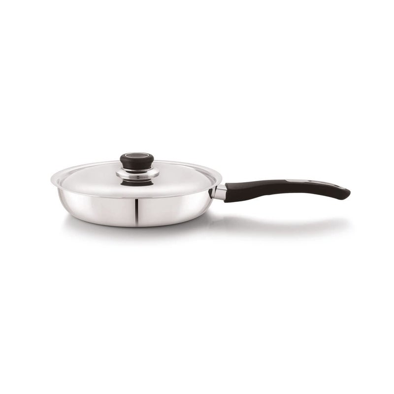 ANJALI FPFP22 Stainless Steel Pro Fry Pan 22 cm with Stainless Steel Lid Induction and Gas Stove Base 1300 ml - Image 3
