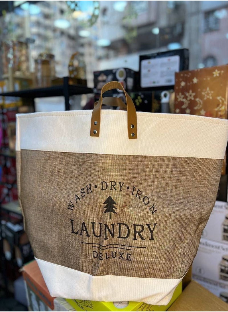 Generic - Laundry basket in its new look, linen bag basket with a very high quality leather handle, fully lined from the inside, very nice for washing and organizing the closet, as well as children’s toys, imported colors - Image 1