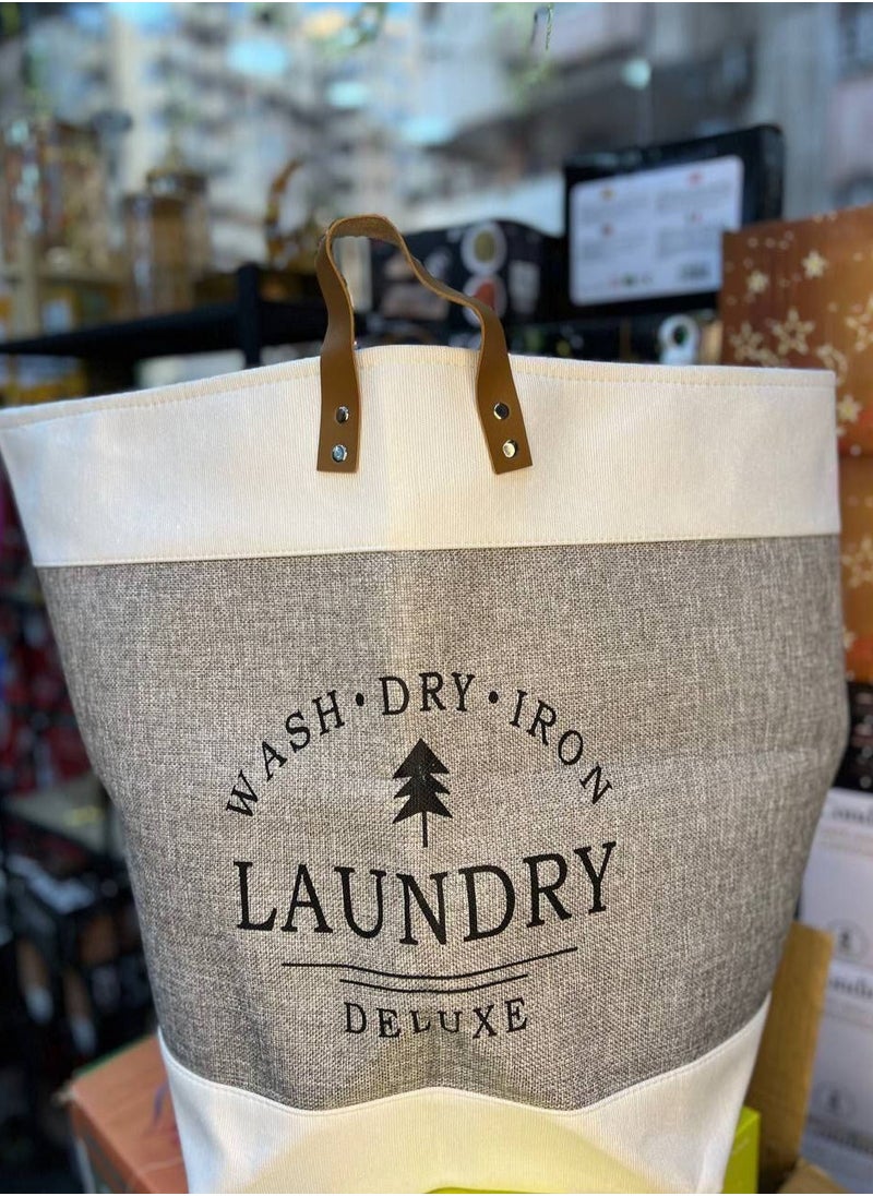 Generic - Laundry basket in its new look, linen bag basket with a very high quality leather handle, fully lined from the inside, very nice for washing and organizing the closet, as well as children’s toys, imported colors - Image 1