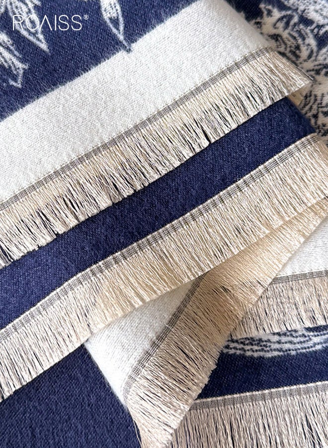 roaiss Women's Polyester Fringe Shawl Reversible Design with Floral Vintage Pattern Thickened Warmth Scarf Essential Neck-Warming Accessory for Fall/Winter Air-Conditioned Environments - Image 2