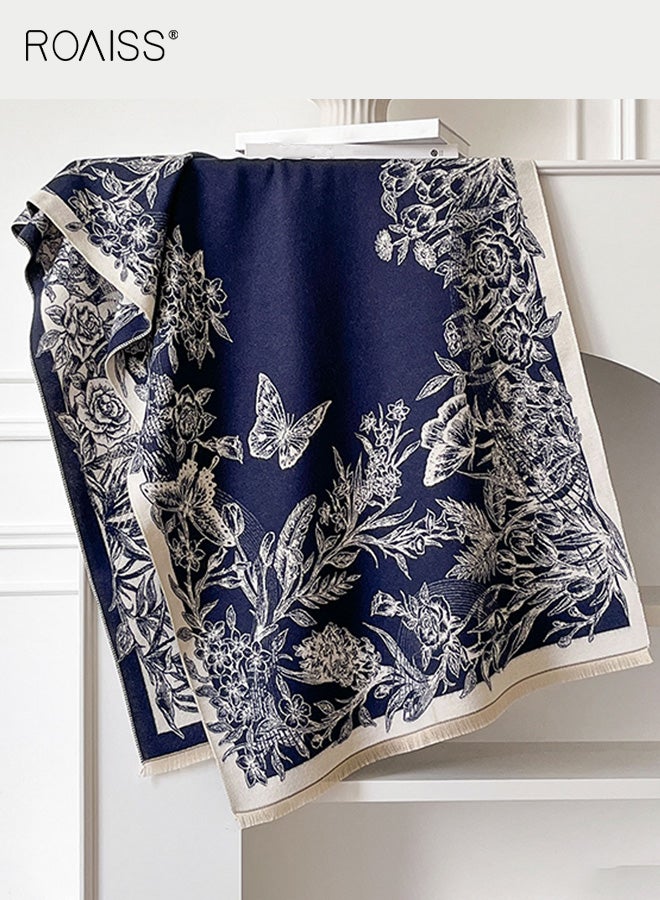 roaiss Women's Polyester Fringe Shawl Reversible Design with Floral Vintage Pattern Thickened Warmth Scarf Essential Neck-Warming Accessory for Fall/Winter Air-Conditioned Environments - Image 3