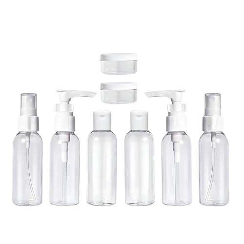 Hian 50ml Transparent Travel Bottles Kit Leak Proof Refillable Plastic Containers for Shampoo Lotion Cream Soap Portable Toiletry Set for Flight Gym Travel BPA Free, Pack of 8 - Image 1