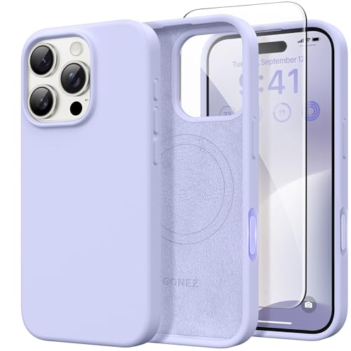 GONEZ Magnetic for iPhone 16 Pro Max Case, [Compatible with MagSafe] Anti-Scratch Microfiber Lining & Screen Protector, Silicone Camera Control, Shockproof Slim Phone Cover 6.9 inch, Lilac - Image 1