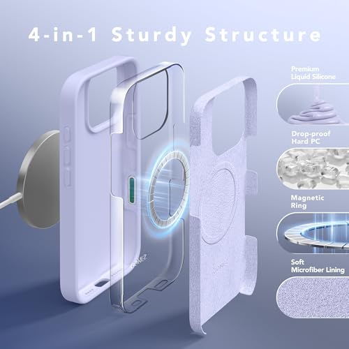 GONEZ Magnetic for iPhone 16 Pro Max Case, [Compatible with MagSafe] Anti-Scratch Microfiber Lining & Screen Protector, Silicone Camera Control, Shockproof Slim Phone Cover 6.9 inch, Lilac - Image 5