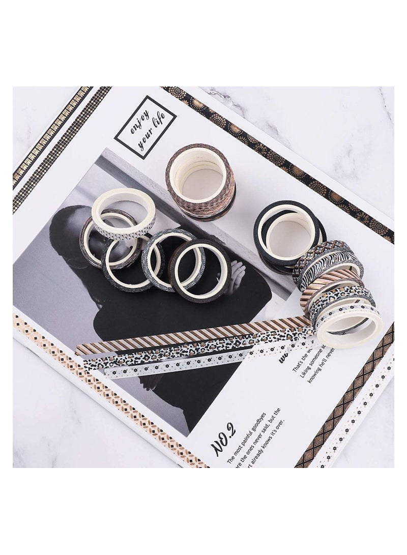 SYOSI مجموعة 20 لفة من شريط واشي الزخرفي بتصميم ذهبي لشريط التغطية، مستلزمات الحرف اليدوية لتزيين دفاتر الملاحظات أو الملحقات، مستلزمات ألبوم القصاصات، تزيين الهدايا، 7 مم × 5 م - Image 5