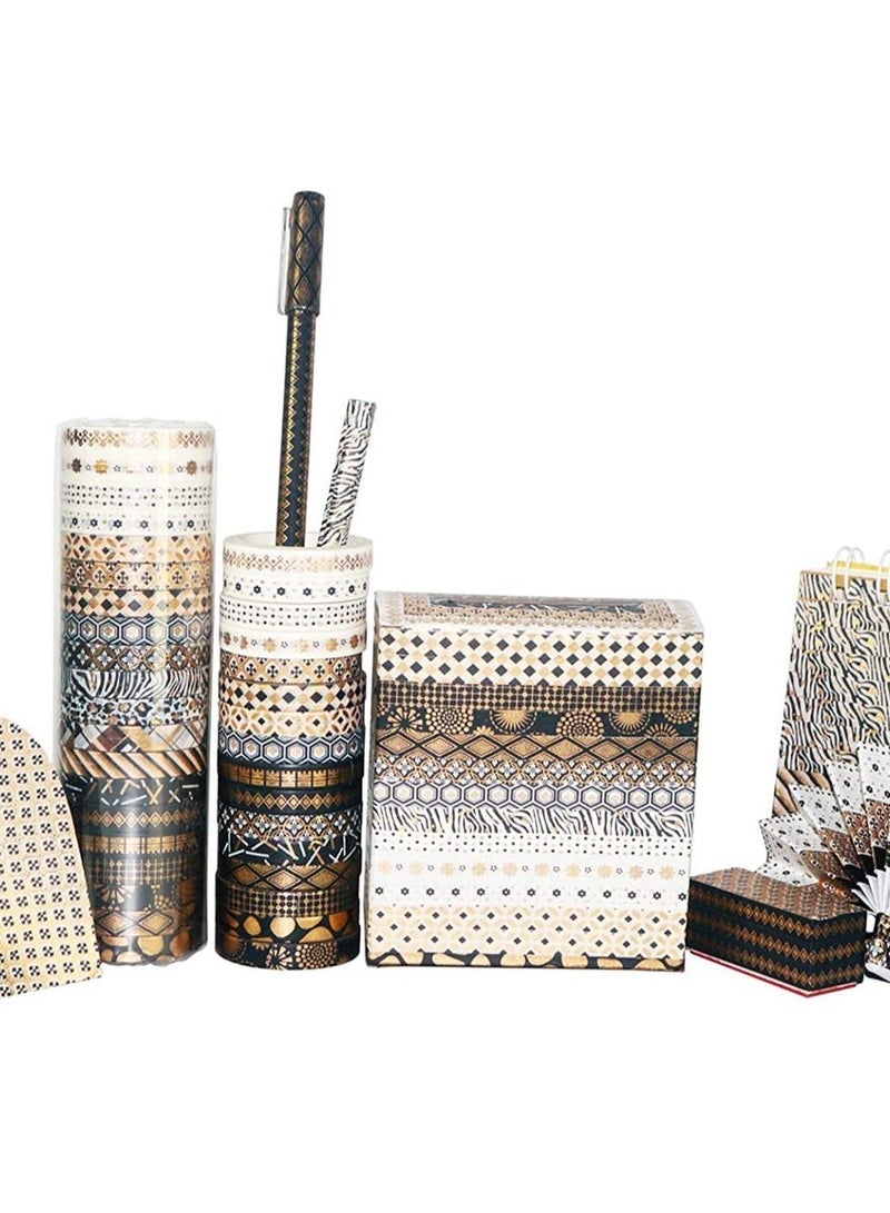 SYOSI مجموعة 20 لفة من شريط واشي الزخرفي بتصميم ذهبي لشريط التغطية، مستلزمات الحرف اليدوية لتزيين دفاتر الملاحظات أو الملحقات، مستلزمات ألبوم القصاصات، تزيين الهدايا، 7 مم × 5 م - Image 4