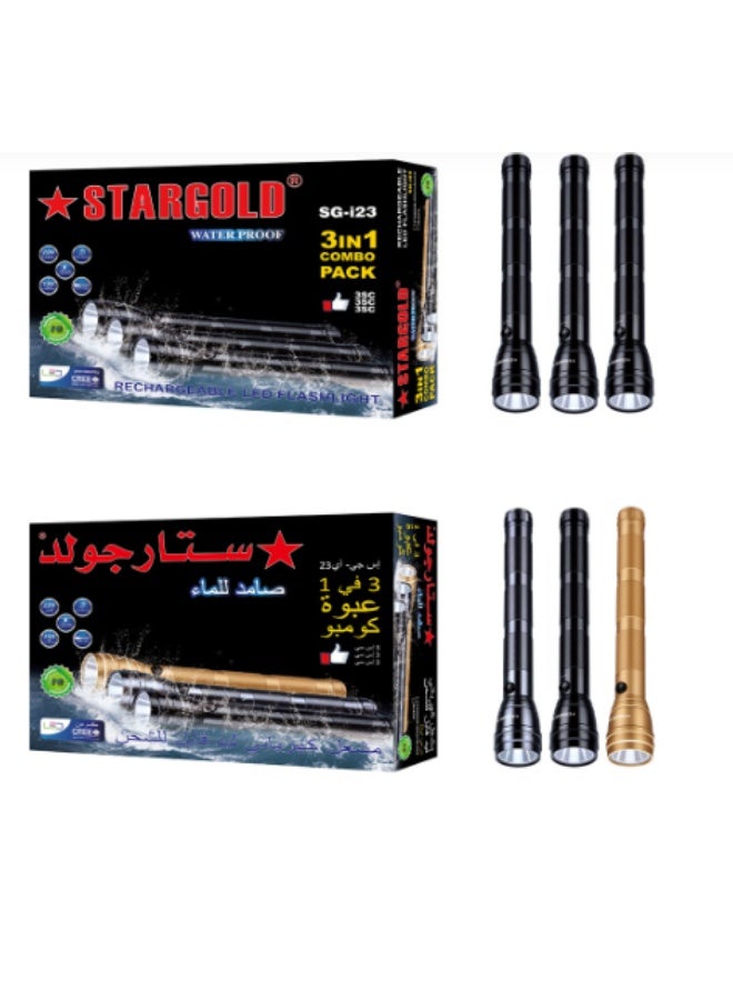 Stargold Emergency Torch Light Rechargeable LED Flashlight Set Of 3, SG-I23 - Image 2