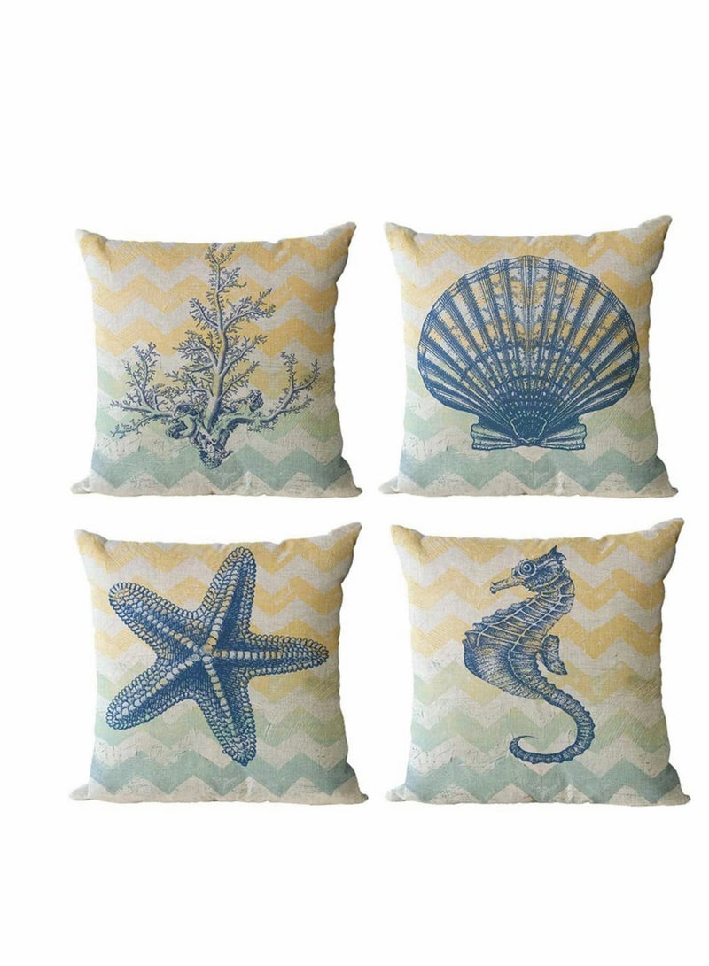 SYOSI Decorative Throw Pillow Covers Pack of 4, Waterproof Cushion Covers, Perfect to Outdoor Patio Garden Living Room Sofa Farmhouse Decor (18x18 Inches) (Starfish Seahorse) - Image 1