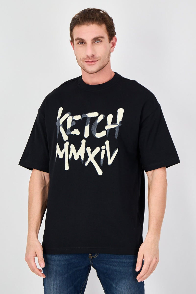 Ketch Men Crew Neck Short Sleeve Brand Logo T-Shirt, Black - Image 1