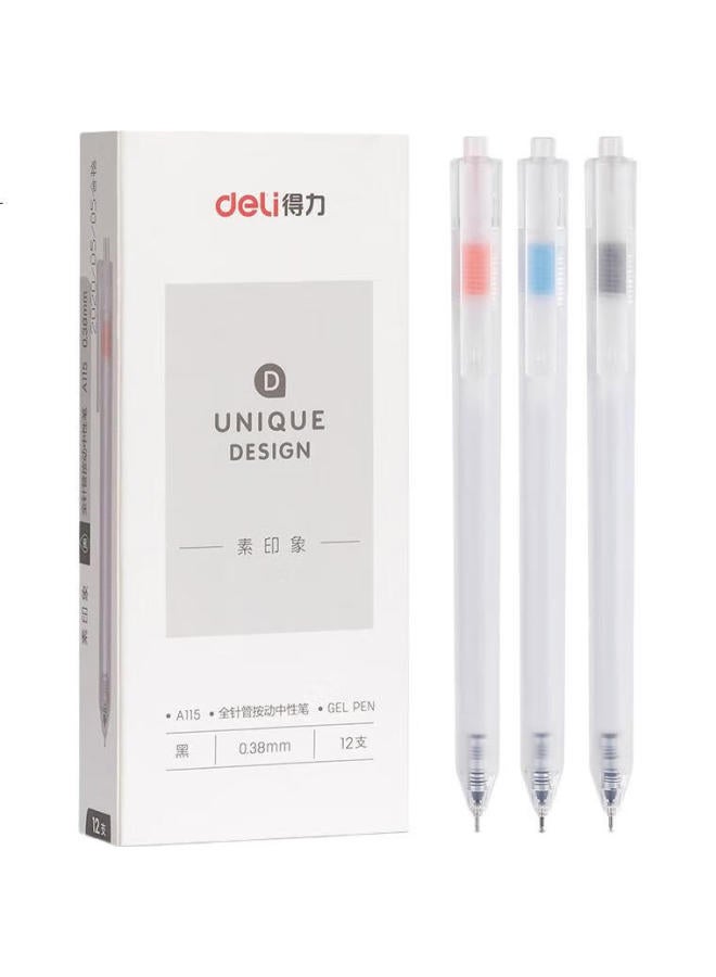 Deli Misty Transparent Retractable Gel Pen, 0.38Mm Full Needle Tube, Simple Minimalist Style, Push-Button Pen, Black, 12 Pens/Box, Dl-A115 - Image 3